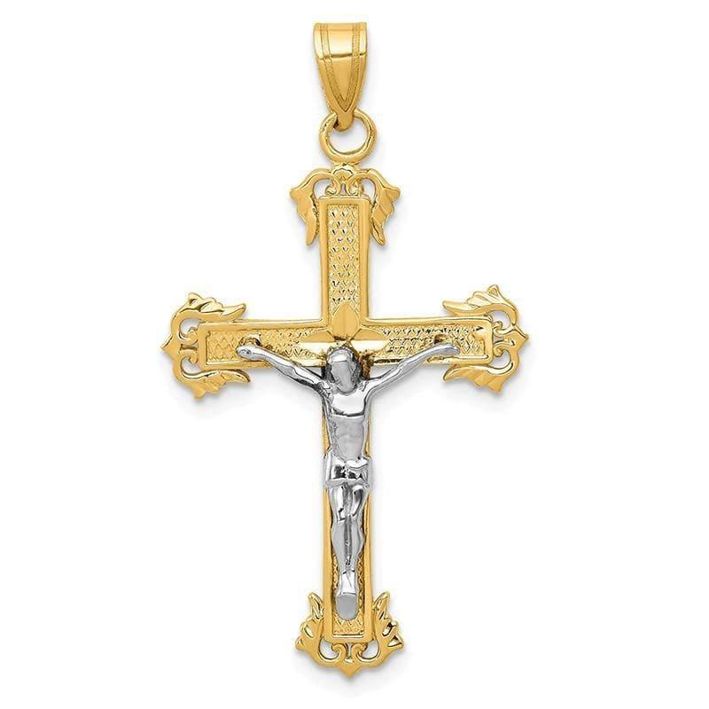 14K Two-tone Diamond-cut Crucifix Pendant. Weight: 1.57, Length: 40, Width: 22 - Seattle Gold Grillz