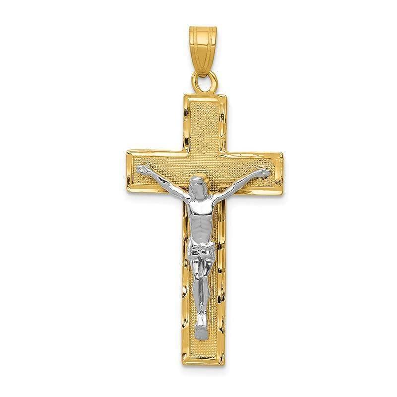 14K Two-tone Diamond-cut Crucifix Pendant. Weight: 2.1, Length: 42, Width: 19 - Seattle Gold Grillz