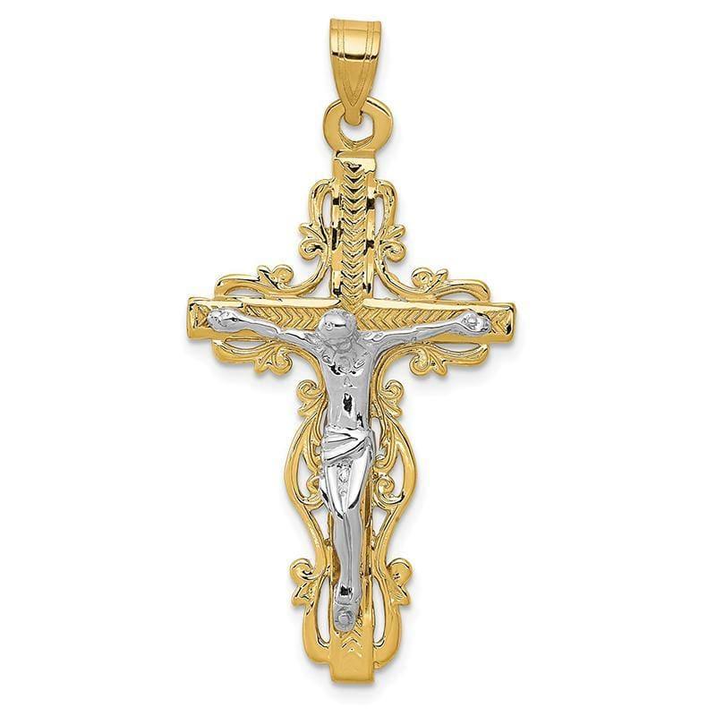 14k Two-tone Diamond-cut Crucifix Pendant. Weight: 2.51, Length: 46, Width: 22 - Seattle Gold Grillz
