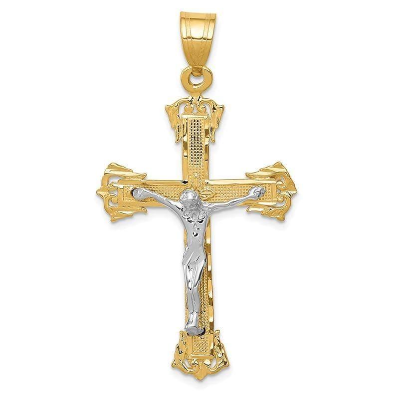 14k Two-tone Diamond-cut Crucifix Pendant. Weight: 3.01, Length: 50, Width: 28 - Seattle Gold Grillz