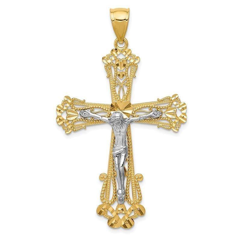 14k Two-tone Diamond-cut Crucifix Pendant. Weight: 3.96, Length: 51, Width: 31 - Seattle Gold Grillz