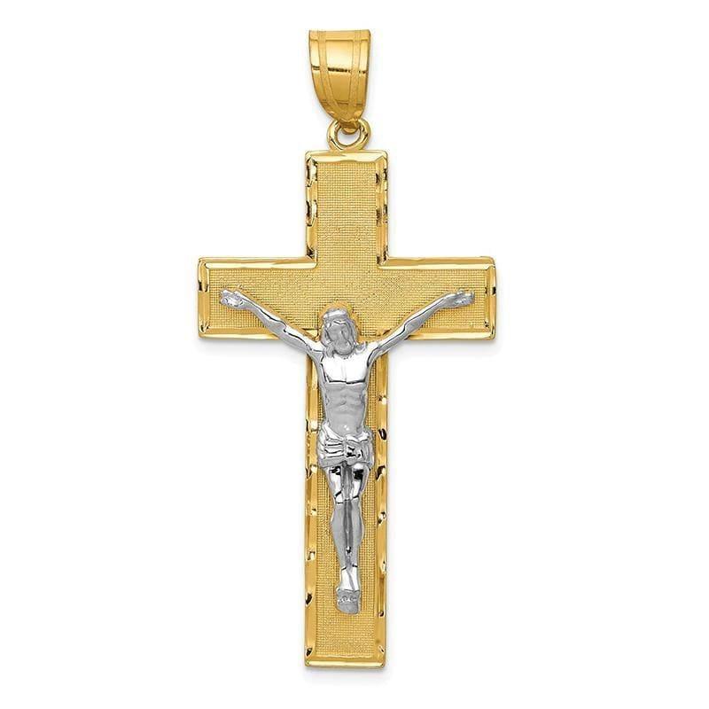 14K Two-tone Diamond-cut Crucifix Pendant. Weight: 3.96, Length: 54, Width: 24 - Seattle Gold Grillz