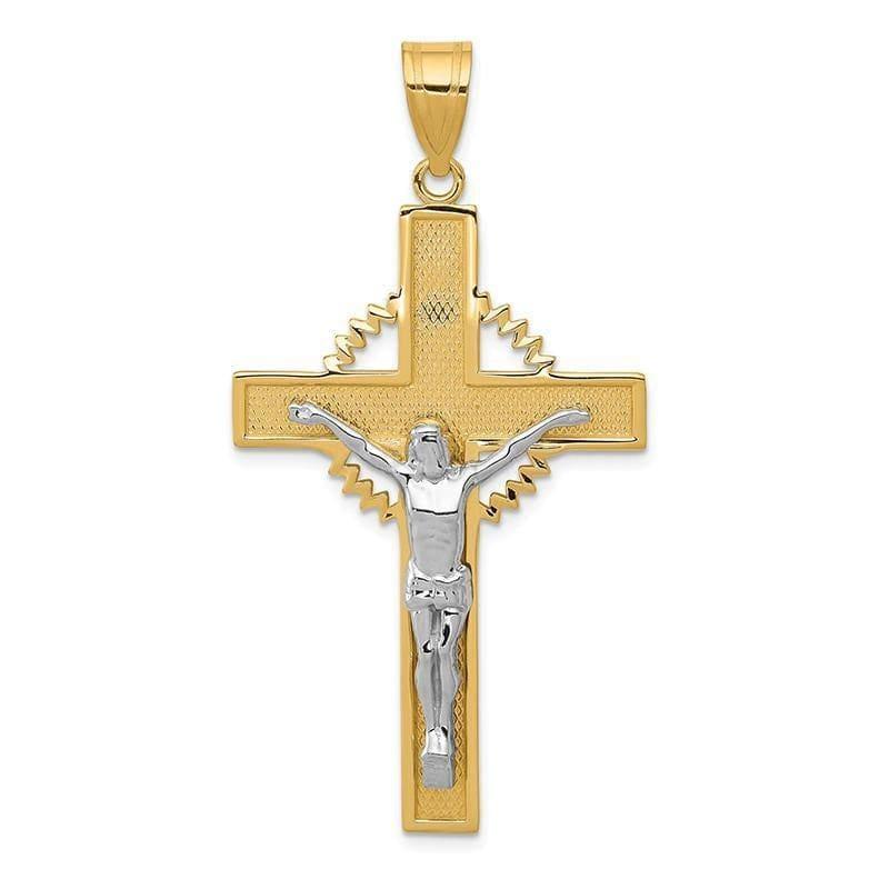 14K Two-tone Diamond-cut Crucifix Pendant. Weight: 4.02, Length: 55, Width: 28 - Seattle Gold Grillz