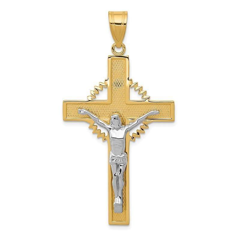 14K Two-tone Diamond-cut Crucifix Pendant. Weight: 4.02, Length: 55, Width: 28 - Seattle Gold Grillz