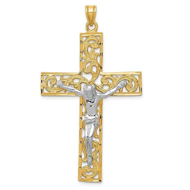 14k Two-tone Diamond-cut Crucifix Pendant. Weight: 4.15, Length: 56, Width: 30 - Seattle Gold Grillz