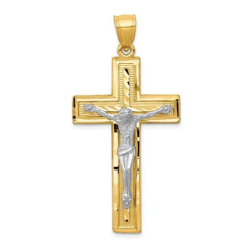 14k Two-tone Diamond-cut Latin Crucifix Pendant - Seattle Gold Grillz