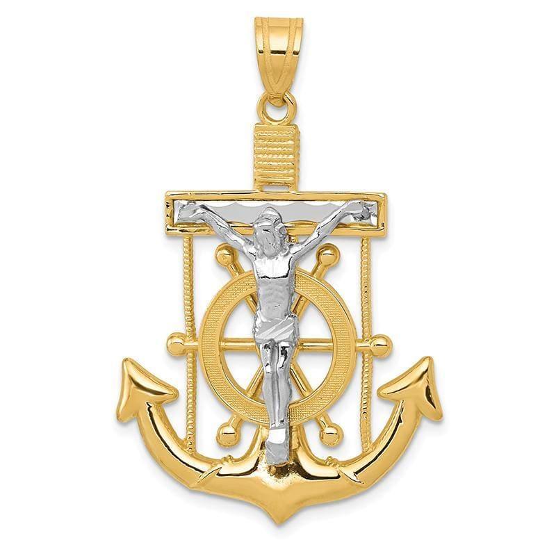 14k Two-tone Diamond-cut Mariner's Cross Pendant. Weight: 3.98, Length: 43, Width: 27 - Seattle Gold Grillz