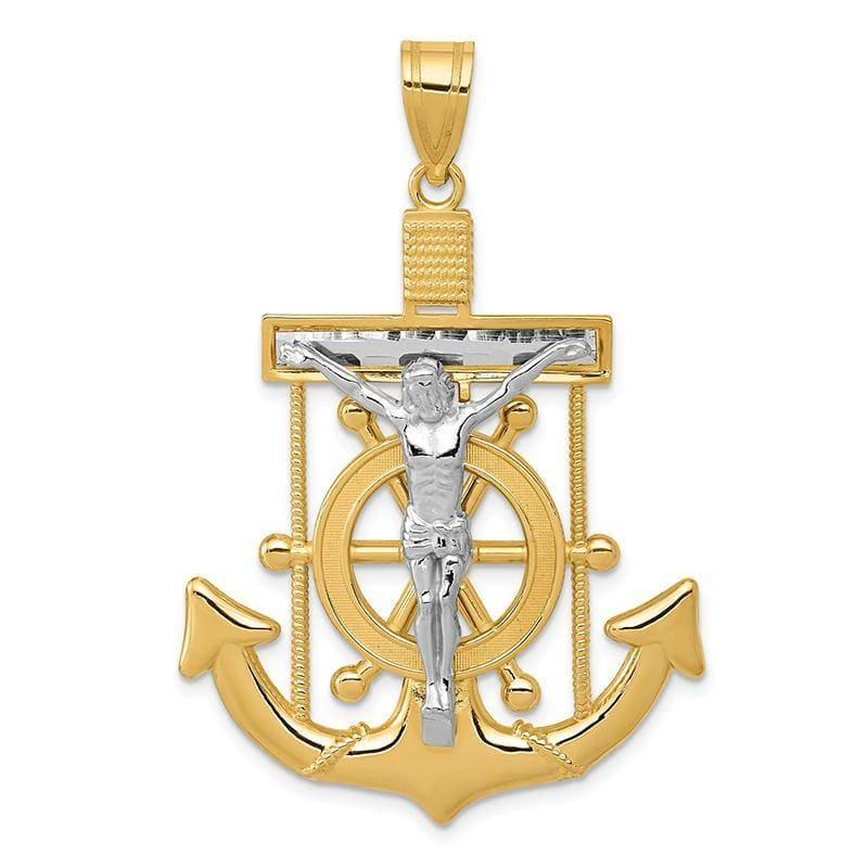 14k Two-tone Diamond-cut Mariner's Cross Pendant. Weight: 6.68, Length: 51, Width: 34 - Seattle Gold Grillz