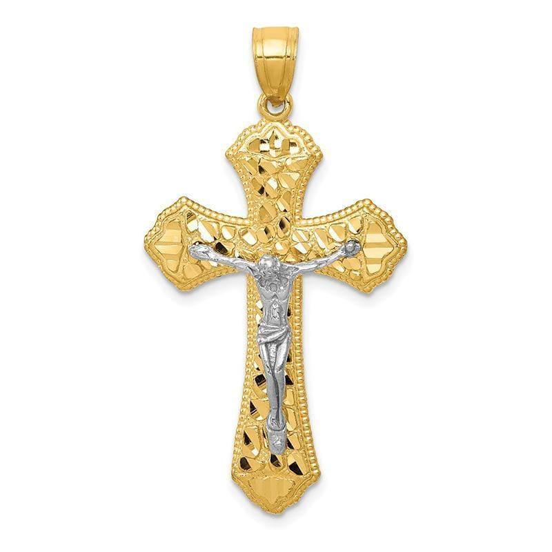 14k Two-tone Diamond-cut Passion Crucifix Pendant - Seattle Gold Grillz