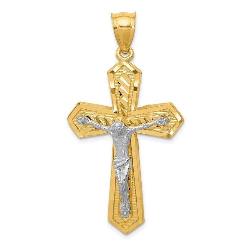 14k Two-tone Diamond-cut Passion Crucifix Pendant - Seattle Gold Grillz