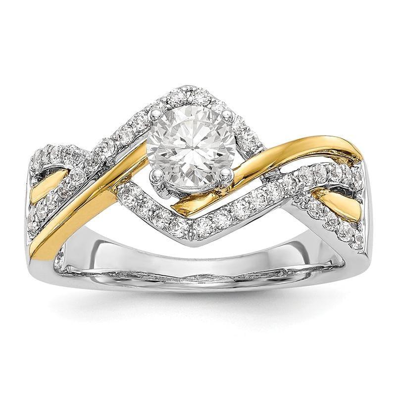 14k Two-tone Diamond Round Semi-mount Criss-Cross Engagement Ring - Seattle Gold Grillz