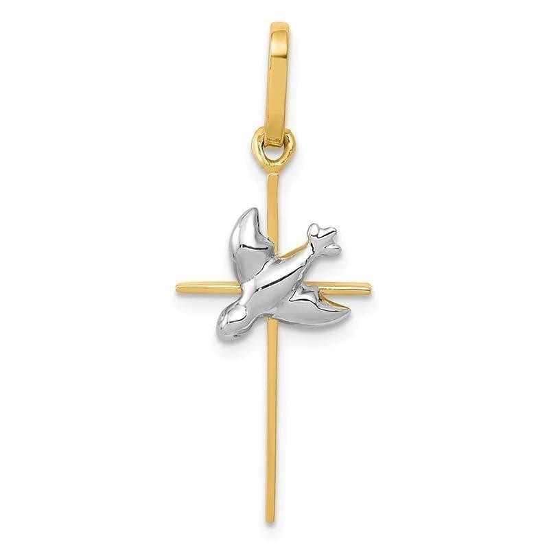 14k Two-tone Dove Cross Pendant. Weight: 1.01, Length: 30, Width: 13 - Seattle Gold Grillz