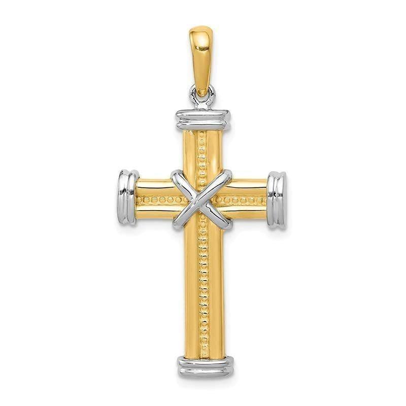 14k Two-tone Fancy Cross Pendant. Weight: 3.38, Length: 40, Width: 20 - Seattle Gold Grillz