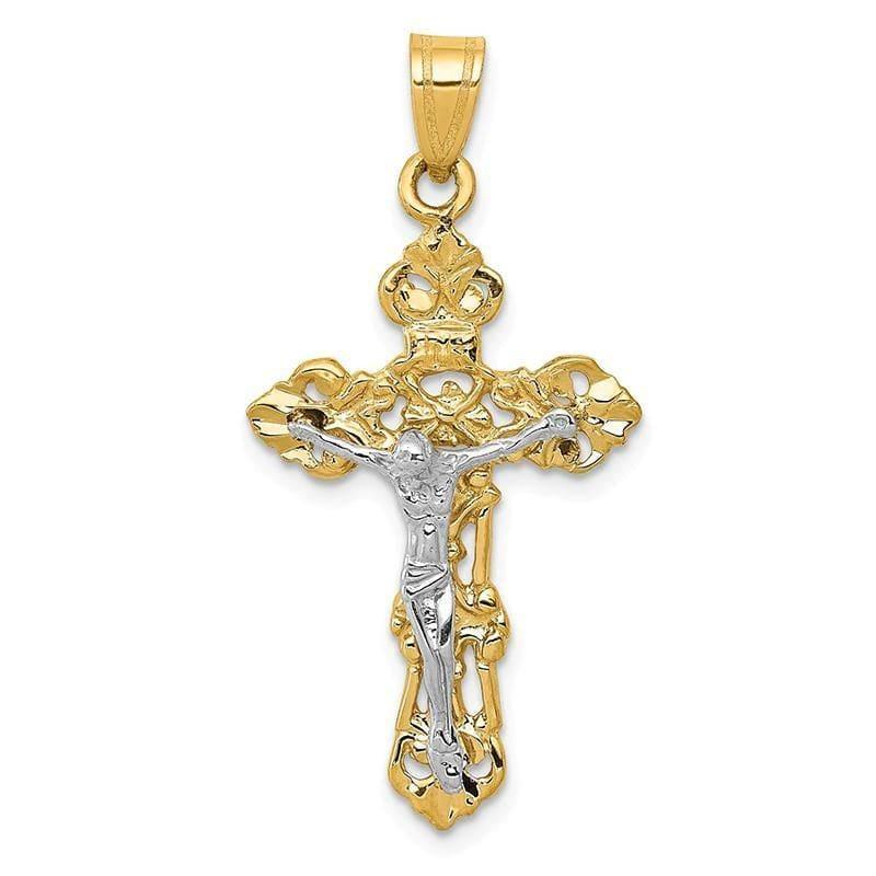 14k Two-tone Fleur De Lis Crucifix Pendant. Weight: 1.52, Length: 36, Width: 18 - Seattle Gold Grillz