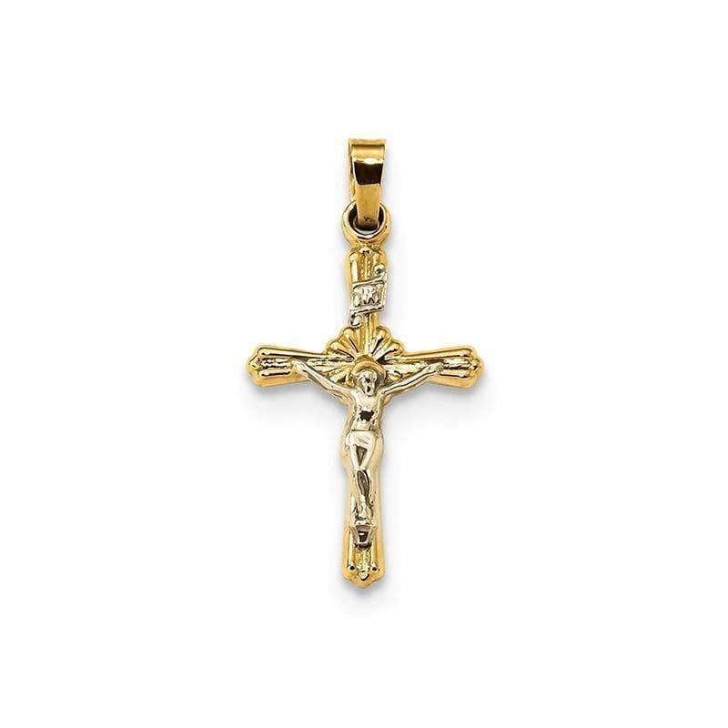 14k Two-tone Flower Center INRI Crucifix Pendant - Seattle Gold Grillz