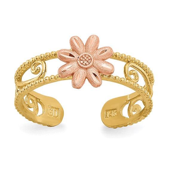 14k Two-tone Flower Toe Ring - Seattle Gold Grillz