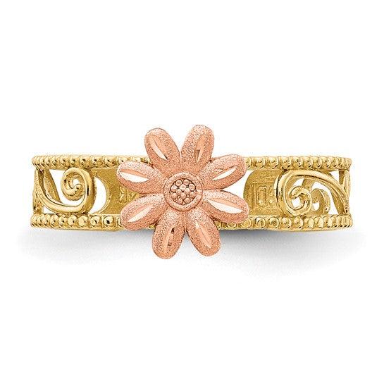 14k Two-tone Flower Toe Ring - Seattle Gold Grillz