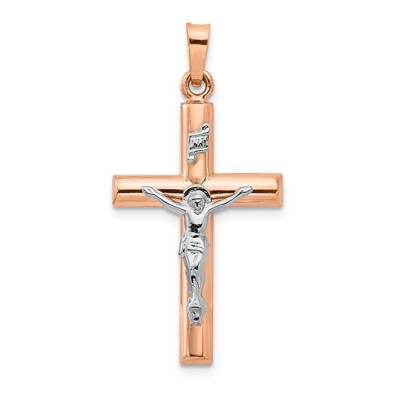 14k Two-tone Gold Hollow Crucifix Pendant - Seattle Gold Grillz