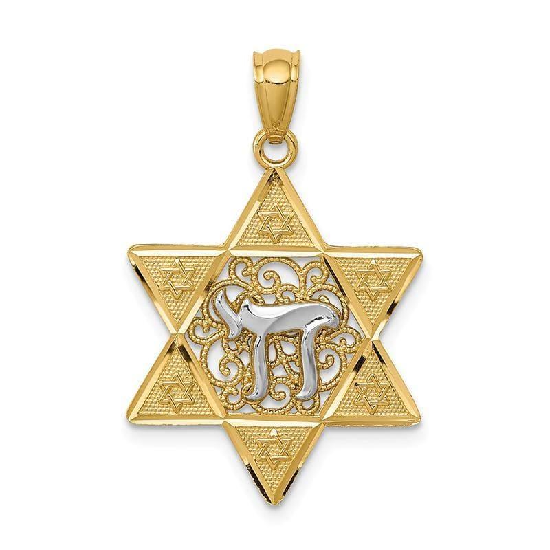 14k Two-tone Gold Polished Star of David w-Chai Pendant - Seattle Gold Grillz