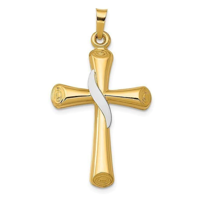 14k Two-tone Hollow Cross Pendant - Seattle Gold Grillz
