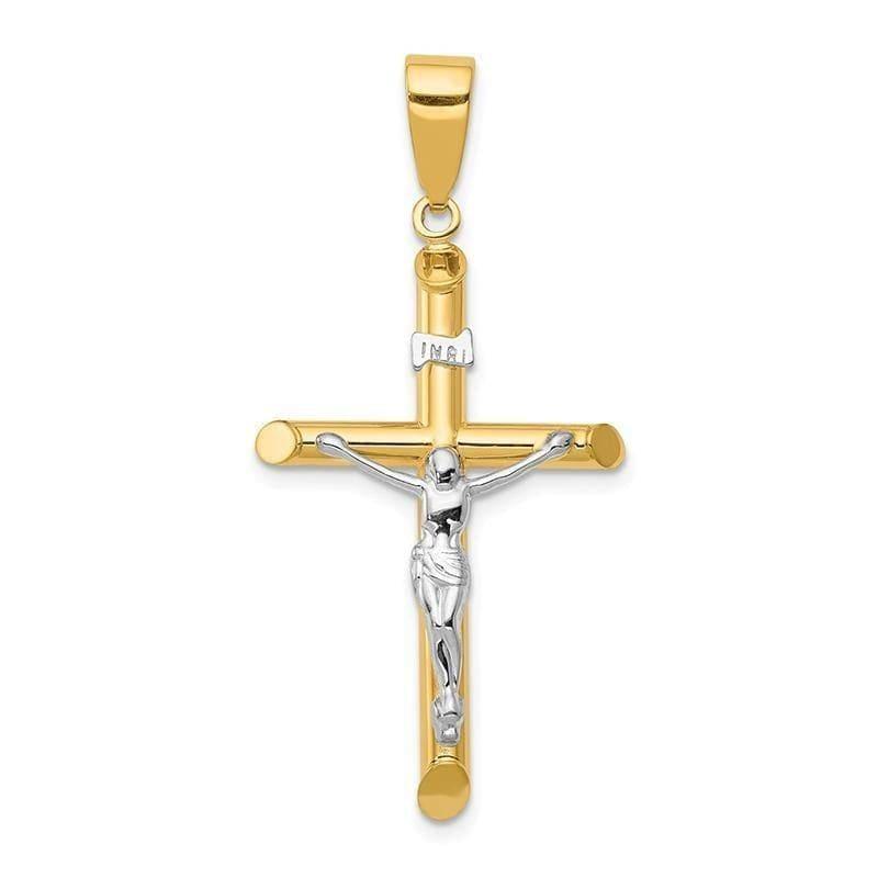 14k Two-tone Hollow Crucifix Pendant - Seattle Gold Grillz