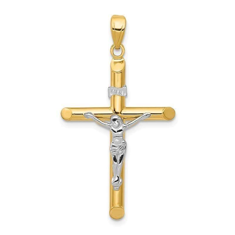 14k Two-tone Hollow Crucifix Pendant - Seattle Gold Grillz