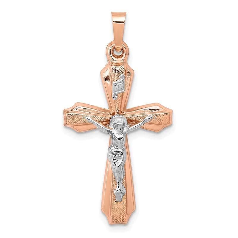 14k Two-tone Hollow Crucifix Pendant - Seattle Gold Grillz