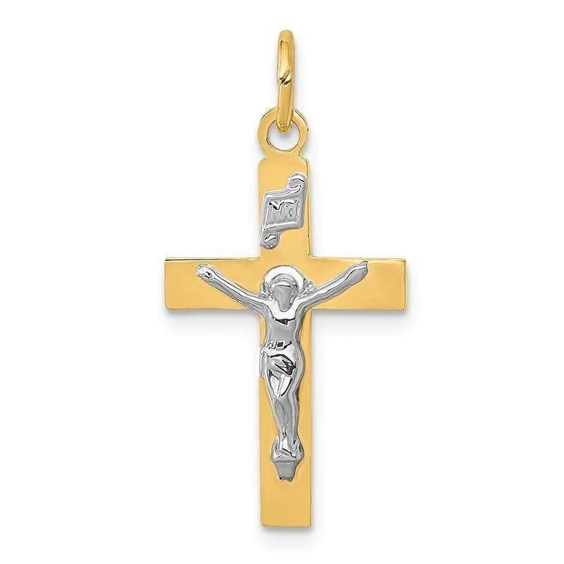 14k Two-tone INRI Crucifix Pendant - Seattle Gold Grillz
