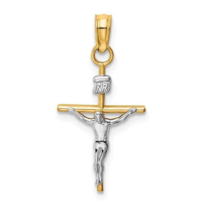 14k Two-tone INRI Crucifix Pendant. Weight: 0.68, Length: 25, Width: 12 - Seattle Gold Grillz
