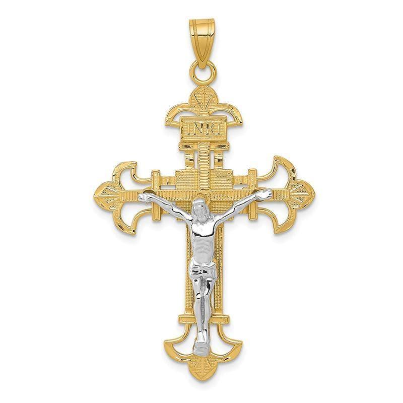14K Two-tone INRI Crucifix Pendant. Weight: 2.88, Length: 48, Width: 28 - Seattle Gold Grillz