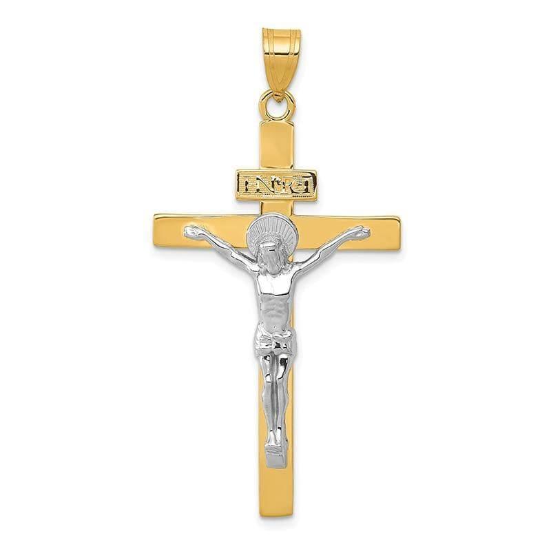14K Two-tone INRI Crucifix Pendant. Weight: 2.97, Length: 51, Width: 25 - Seattle Gold Grillz
