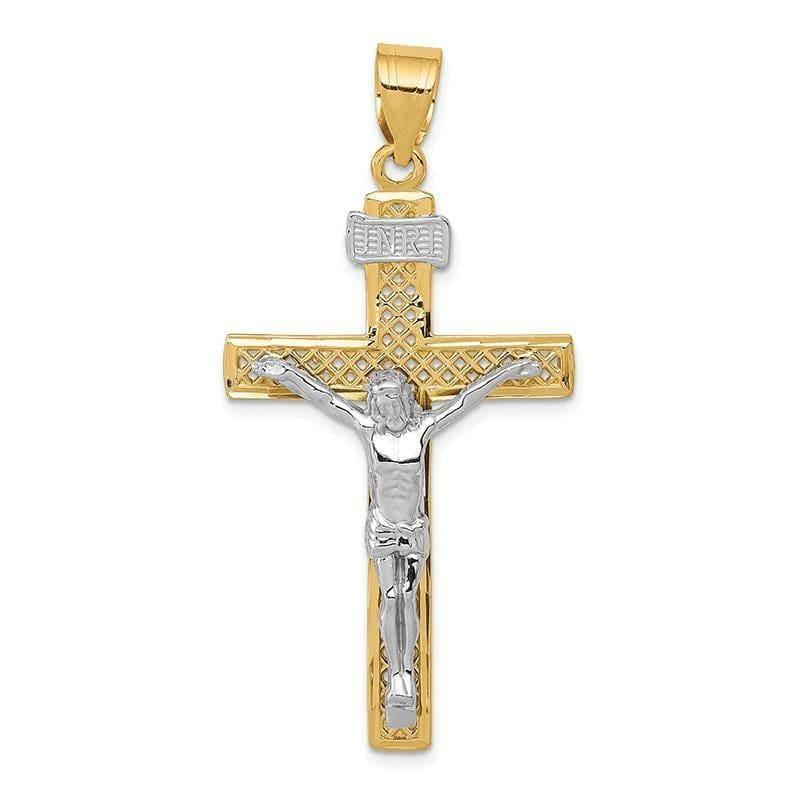 14k Two-tone INRI Crucifix Pendant. Weight: 3.03, Length: 52, Width: 26 - Seattle Gold Grillz