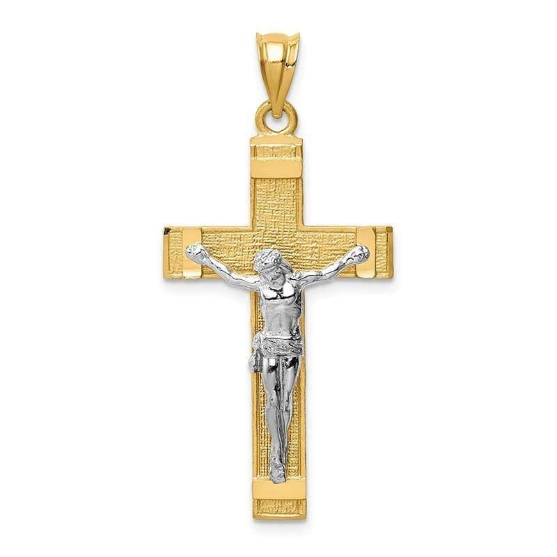 14k Two-tone INRI Crucifix Pendant. Weight: 3.36, Length: 41, Width: 20 - Seattle Gold Grillz
