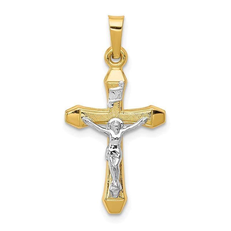 14k Two-tone INRI Hollow Crucifix Pendant - Seattle Gold Grillz