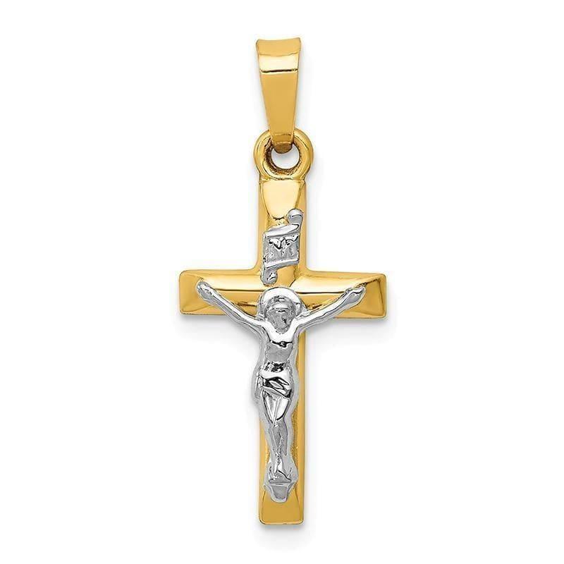 14k Two-tone INRI Hollow Crucifix Pendant - Seattle Gold Grillz
