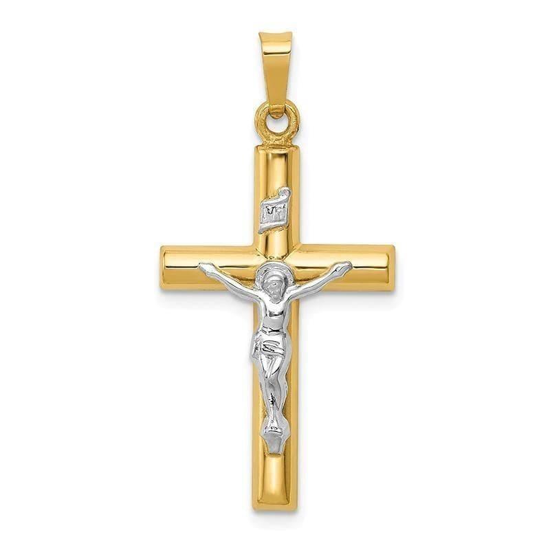 14k Two-tone INRI Hollow Crucifix Pendant - Seattle Gold Grillz