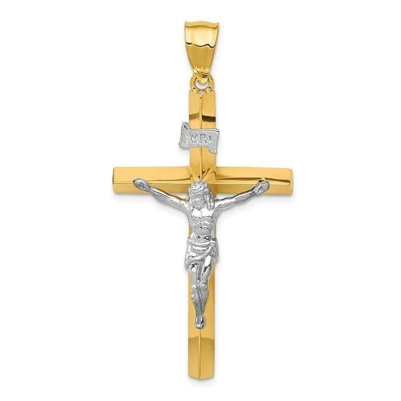 14k Two-tone INRI Hollow Crucifix Pendant - Seattle Gold Grillz