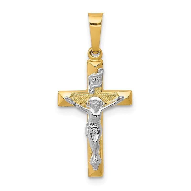 14k Two-tone INRI Hollow Crucifix Pendant - Seattle Gold Grillz