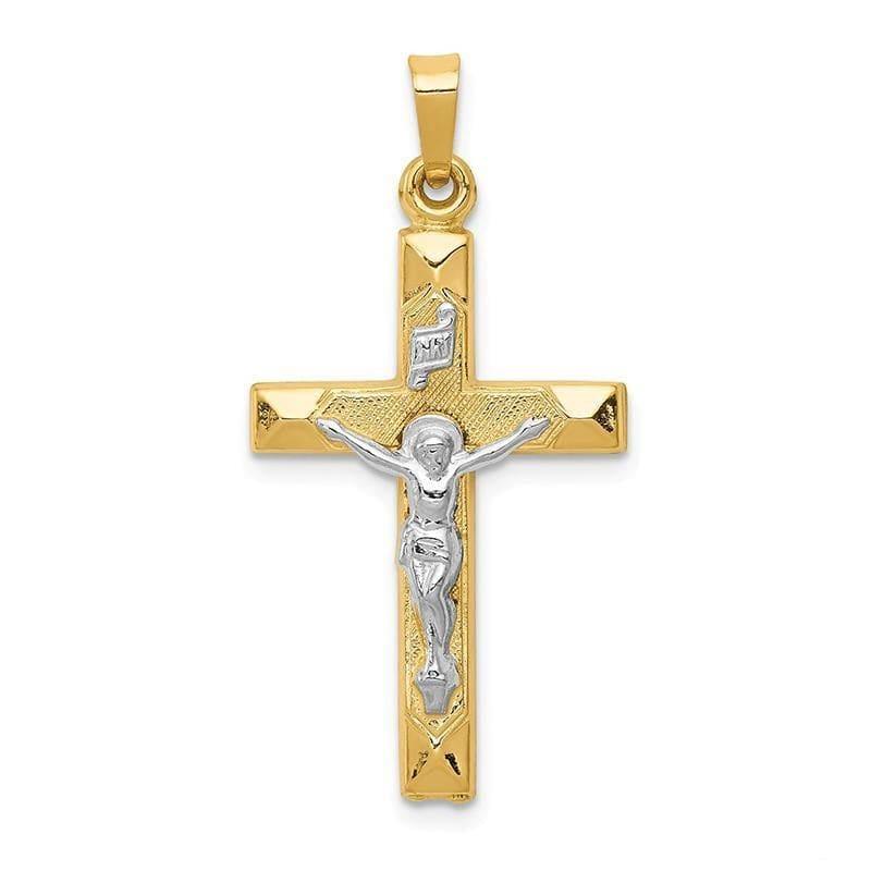 14k Two-tone INRI Hollow Crucifix Pendant - Seattle Gold Grillz