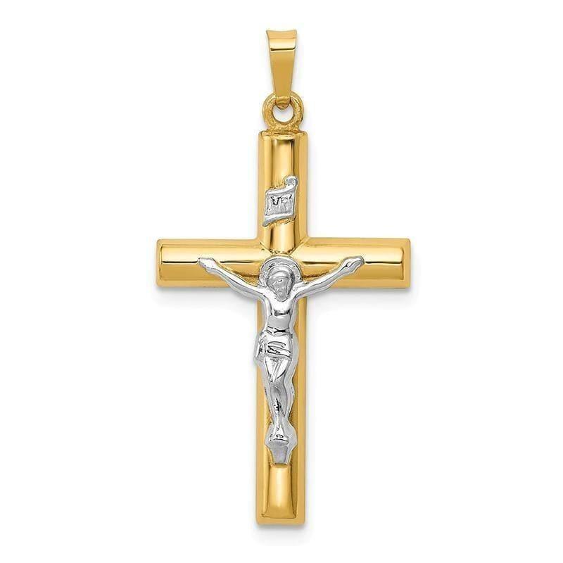 14k Two-tone INRI Hollow Crucifix Pendant - Seattle Gold Grillz