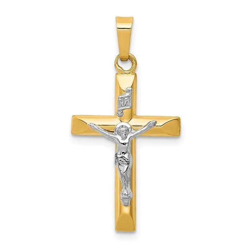 14k Two-tone INRI Hollow Crucifix Pendant - Seattle Gold Grillz