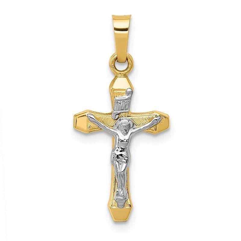 14k Two-tone INRI Hollow Crucifix Pendant - Seattle Gold Grillz