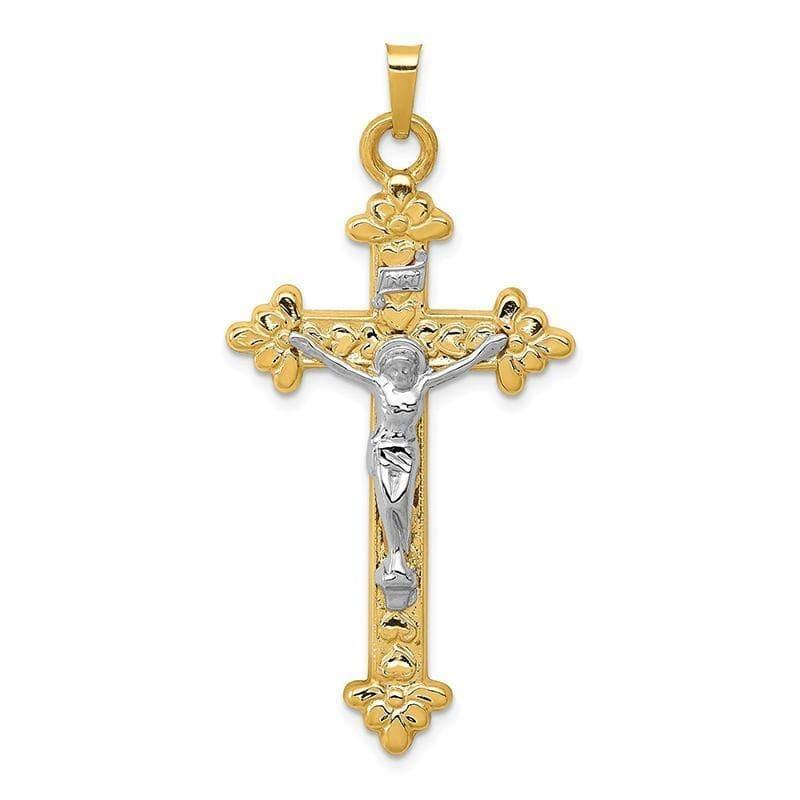 14k Two-tone INRI Hollow Crucifix Pendant - Seattle Gold Grillz