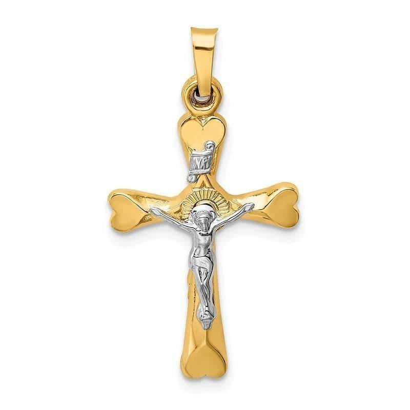 14k Two-tone INRI Hollow Crucifix Pendant - Seattle Gold Grillz