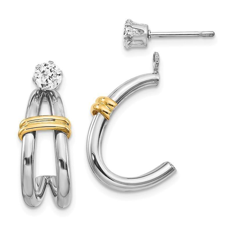 14k Two-tone J Hoop with CZ Stud Earring Jackets - Seattle Gold Grillz