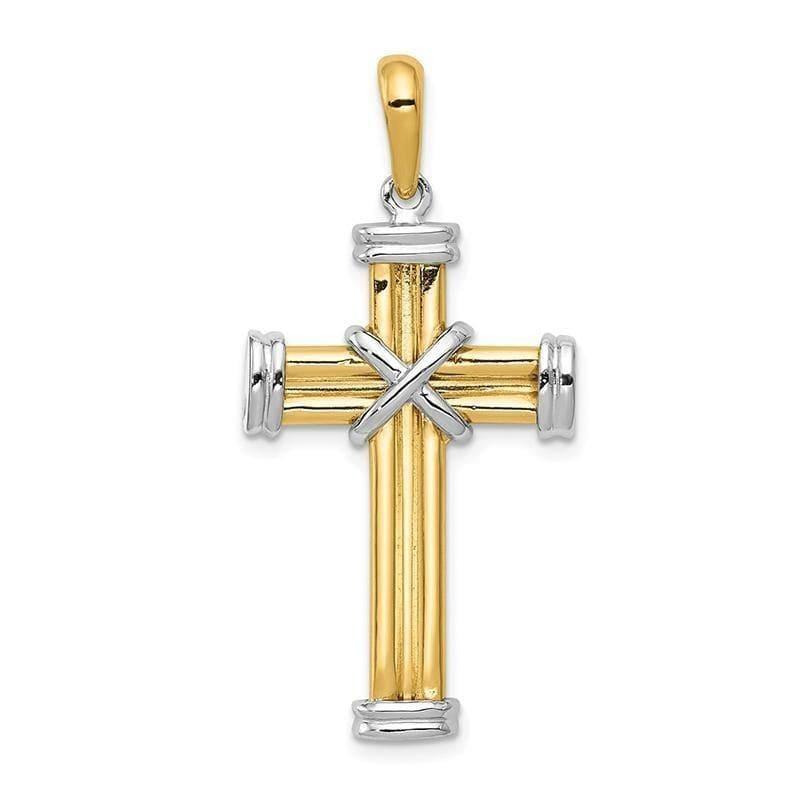 14k Two-tone Latin Cross Pendant. Weight: 3.45, Length: 40, Width: 20 - Seattle Gold Grillz