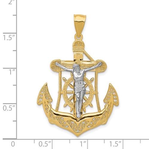 14k Two-tone Mariner's Cross Pendant - Seattle Gold Grillz