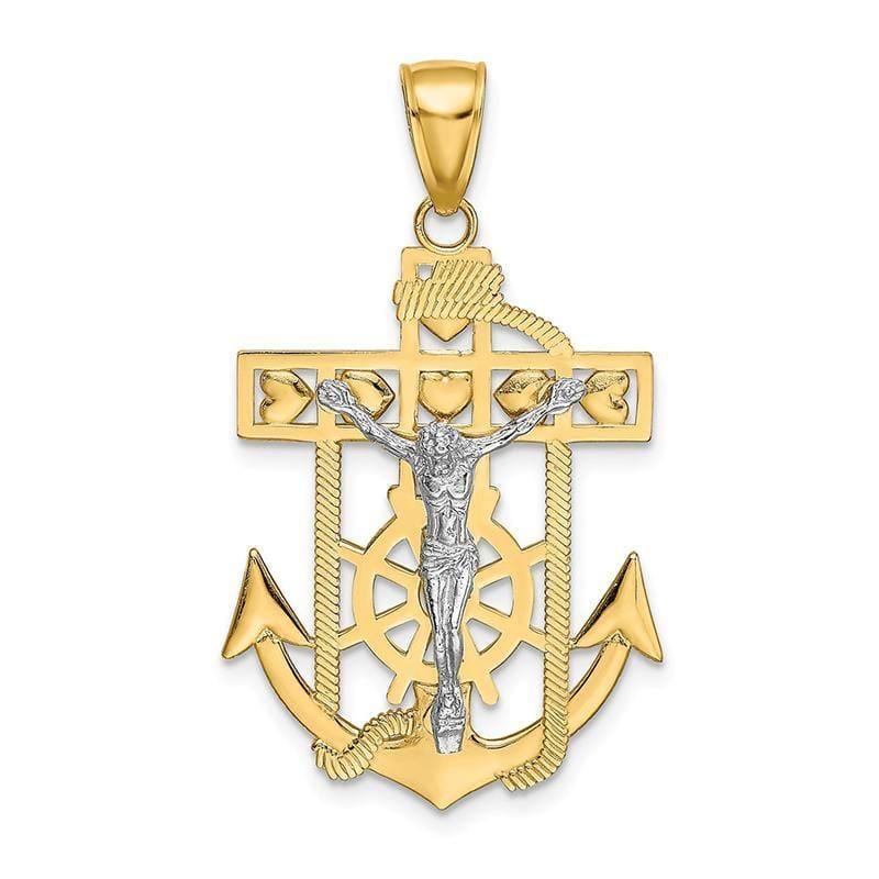 14k Two-tone Mariner's Crucifix Pendant - Seattle Gold Grillz