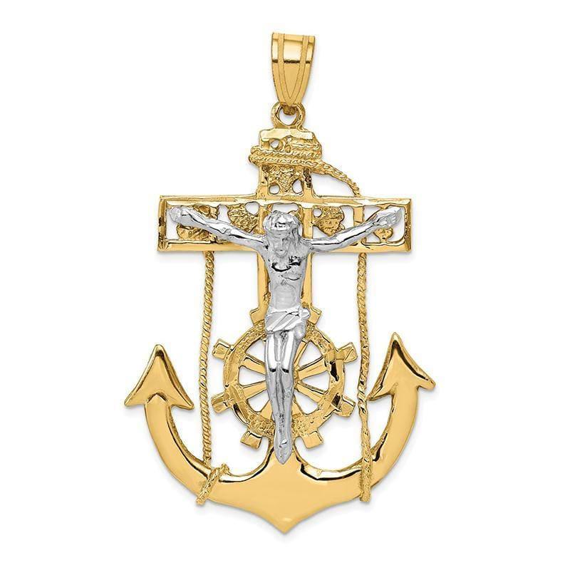 14k Two-tone Mariner's Crucifix Pendant. Weight: 8.48, Length: 56, Width: 30 - Seattle Gold Grillz