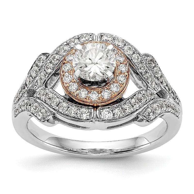 14K Two-tone Peg Set Diamond Semi-Mount Halo Engagement Ring - Seattle Gold Grillz